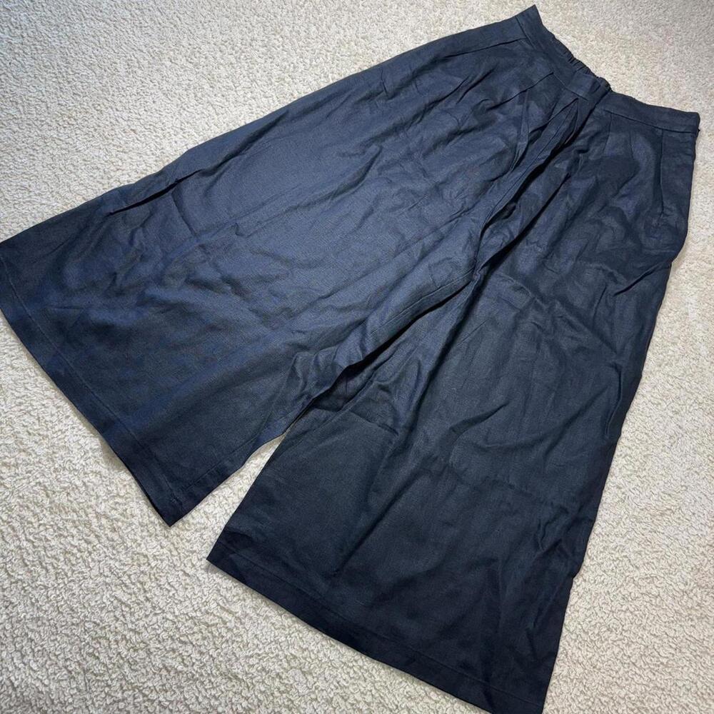 Anthropologie Black‎ Linen Wide Leg Cropped Trouser Pants XS NWT